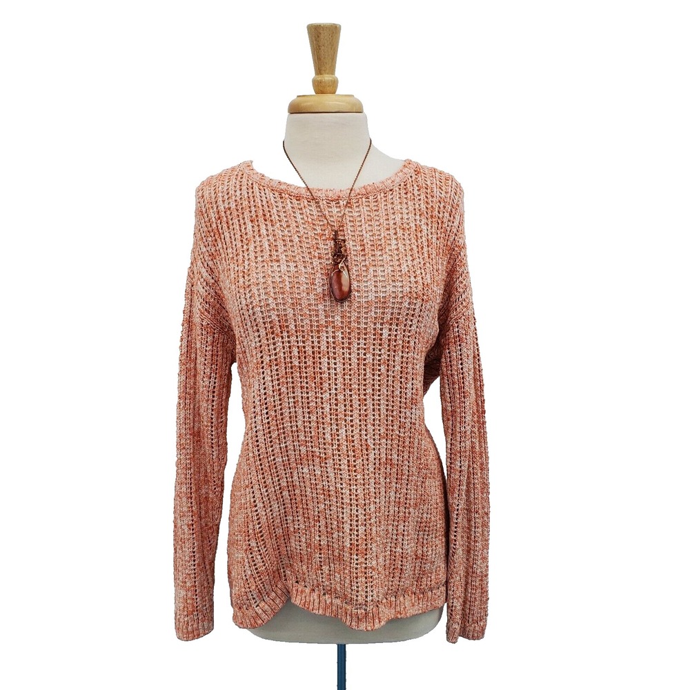 Talbots Womens Open Weave Cotton Sweater L Peach Orange‎ Lightweight Knit Top